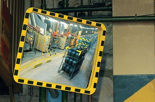 DENIOS Industrie-Spiegel G 1, aus stoßfestem Acrylglas, schw/gelber Rahmen, 400x600 mm, 165536