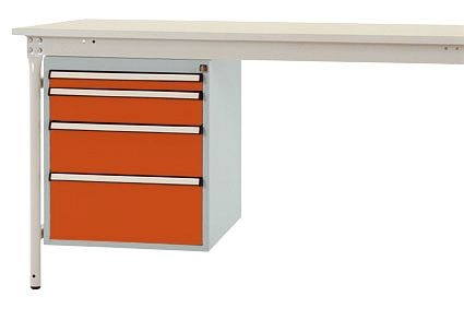 Manuflex Gehäuse-Unterbau stationär, Nutzhöhe 500 mm mit 4 Schubfächer, für Tischtiefe 800 mm, Rotorange, ZB4752.2001