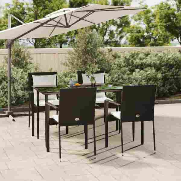 vidaXL 5-tlg. Garten-Essgruppe mit Kissen Schwarz Poly Rattan, 3185097