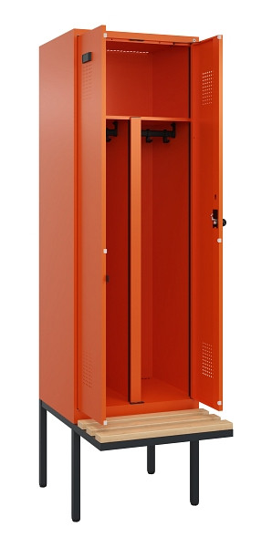 C+P PSA Doppel-Spind Evolo PLUS, Bank, 2 Abteile, 2120x600x815mm, 2004/2004, Drehriegel, Sitzfläche Holz, 0490427-20P S10023