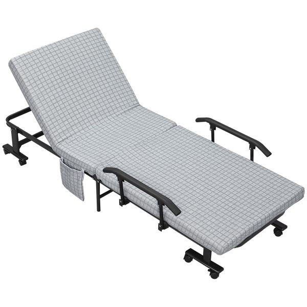 HOMCOM Klappbett Gästebett mit Rollen Reisebett 5-stufig verstellbar Hellgrau, 831-517V01