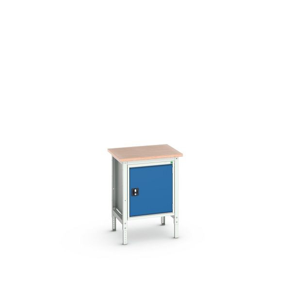 bott verso Werkbank (Multiplex-Platte) mit Unterbauschrank und 1 Tür, BxTxH: 700 x 600 x 780 - 930 mm, Lichtgrau / Enzianblau, 16921614.11