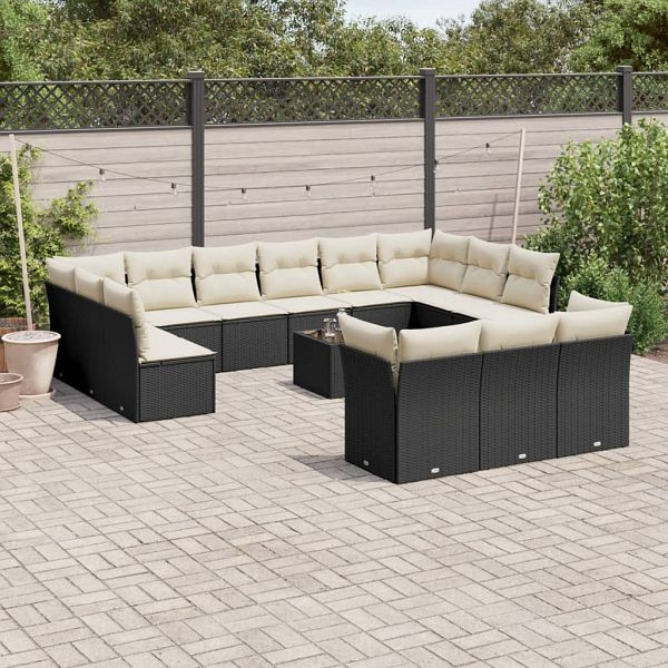 vidaXL 14-teilig Garten-Sofagarnitur mit Kissen Schwarz Poly Rattan, 3250295