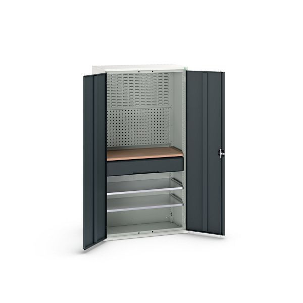 bott verso Flügeltürschrank mit 1 Schublade, mit 2 Fachböden und Rückwand, BxTxH: 1050 x550 x 2000 mm, Lichtgrau / Anthrazitgrau, 16926570.19