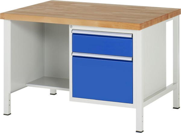 RAU Werkbank Serie 8000 - Gestell-Bauweise (Schweißgestell), Unterbau-Container (2x Schublade, Ablageboden), 1250x840x900 mm, 03-8451A2-129B4S.11