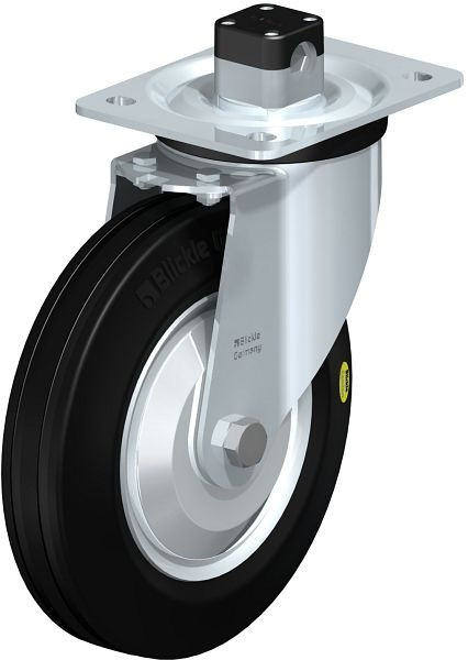 Blickle L-RD 200K-CS11-FA Stahlblech-Lenkrolle, mittelschwere Ausführung, mit Anschraubplatte & Zentralfeststeller, Zweikomponenten-Vollgummi, 850002