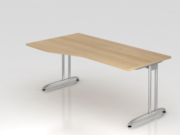 Hammerbacher Schreibtisch C-Fuß 180x100/80cm Eiche, horizontale Kabelwanne, Arbeitshöhe 72 cm, VBS18/E/S