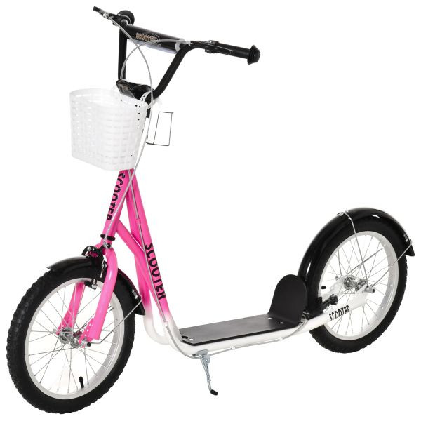 HOMCOM Kinderroller mit Bremse, höhenverstellbar, Gummi Rosa+Weiß, 139 x 58 x 90-96 cm, 371-029PK