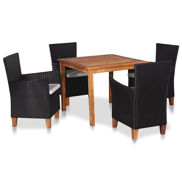 vidaXL 5-teilig Garten-Essgruppe Poly Rattan Schwarz und Braun, 49115
