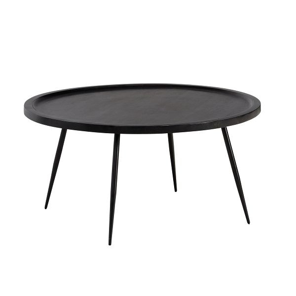 Wohnling Couchtisch 75x75x38cm Mango Massivholz Metall Schwarz Sofatisch Rund, Design Wohnzimmertisch mit natürlicher Holzmaserung, WL6.838