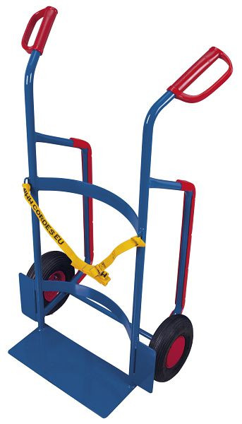 VARIOfit Fasskarre für Kunststofffässer, Außenmaße: 660 x 470 x 1.190 mm, RAL 5010 enzianblau, Radsatz: Luftbereifung, fk-1110