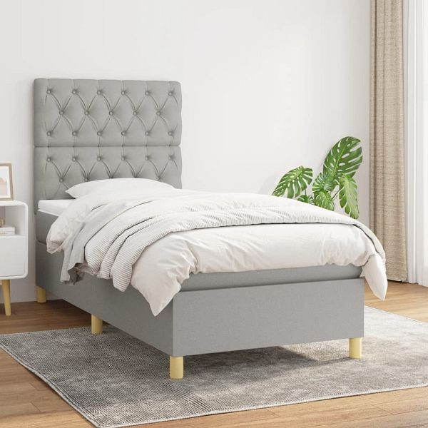 vidaXL Boxspringbett mit Matratze Hellgrau 80x200 cm Stoff, 3142529