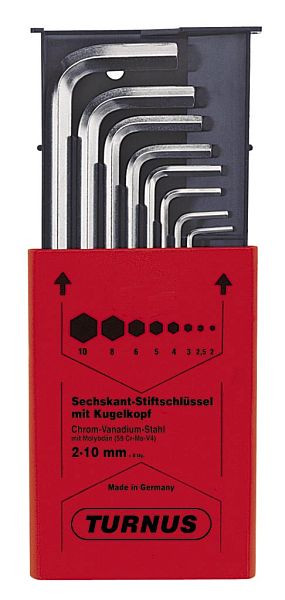 KUKKO Winkelschraubendreher mit Kugelkopf, kurz im Satz, Länge: 197 mm, Kugelkopf Profil: 2; 3; 4; 5; 6; 8; 10, VE: 10 Stück, 214-200