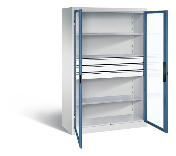 C+P Werkzeugschrank Acurado, H1950xB1200xT500mm, Farbe: Lichtgrau / Fernblau, Muldengriff, 8931-55302 S10016