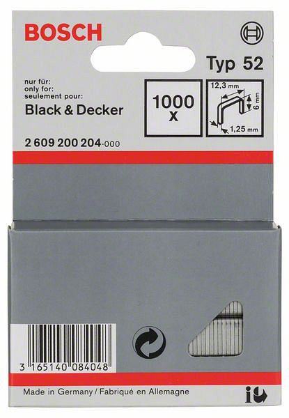 Bosch Flachdrahtklammer Typ 52, 12,3 x 1,25 x 6 mm, 1000er-Pack, 2609200204