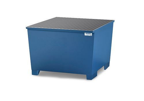 DENIOS Auffangwanne classic-line aus Stahl für 1 IBC, blau lackiert, Gitterrost, 273863