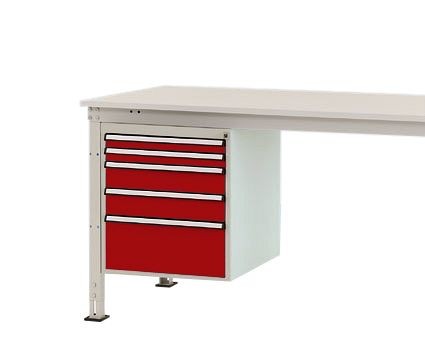 Manuflex Gehäuse-Unterbau Stationär, Nutzhöhe 500 mm mit 5 Schubfächer, für Tischtiefe 800 mm, Rubinrot, ZB4862.3003