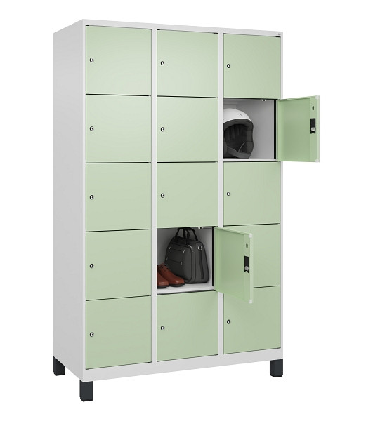 C+P Schließfachschrank Evolo PLUS, mit Füßen, 15 Fächer, 1950x1200x500mm, 9016/6019 Weissgrün, 049010-325 S10019
