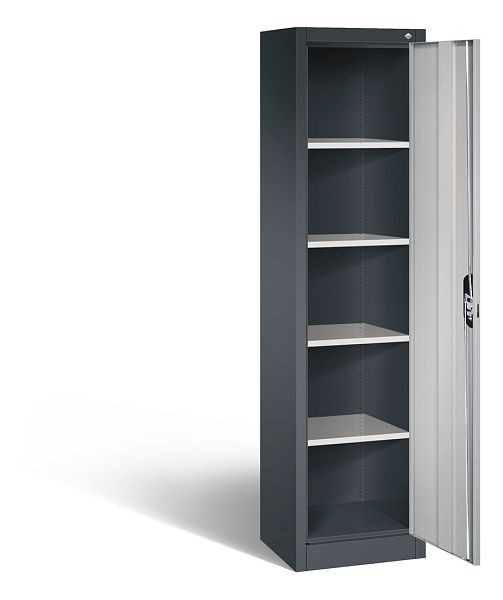C+P Büroschrank Acurado, H1950xB502xT400mm, Farbe: Schwarzgrau / Weißaluminium, Muldengriff, 5 OH, 9234-000 S10191