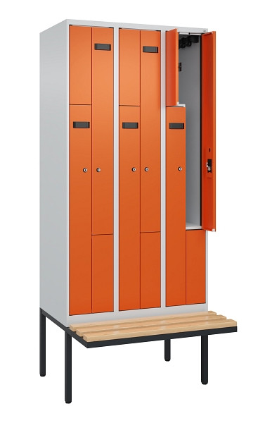 C+P Z-Spind Evolo PLUS, Bank, 6 Fächer, 2120x900x815mm, 7035/2004, Zylinderschloss, Sitzfläche Holz, 0490437-306 S10028