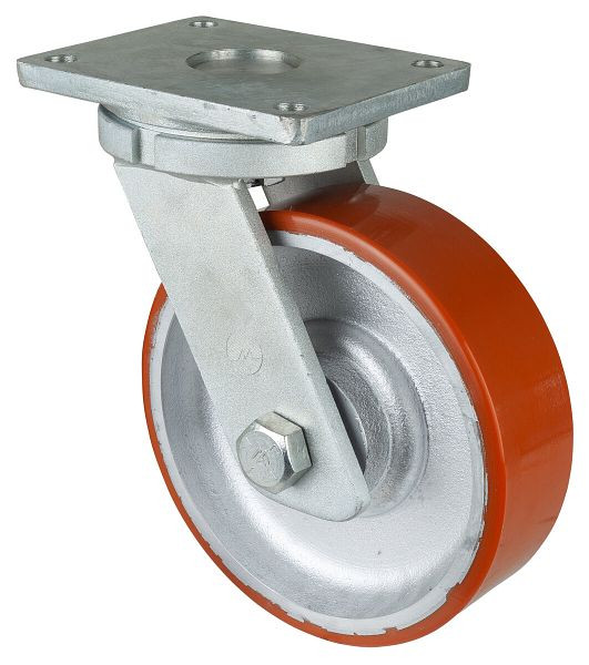 BS Rollen Schwerlastrolle, Rad-Breite 75 mm, Rad-Ø 250 mm, Tragfähigkeit 1600 kg, Guss-Polyurethan 95 Shore A, Radkörper Guss, Kugellager, RR100.C10.252