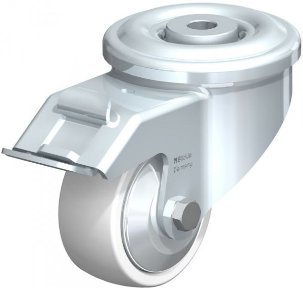 Blickle LKR-SPO 75G-FI-FA Stahlblech-Lenkrolle, schwere Ausführung, mit Rückenloch & Feststeller, Polyamid, Weiß, 852864