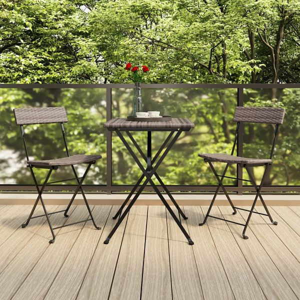 vidaXL 3-teilig Bistro-Set Klappbar Grau Poly Rattan, 319991