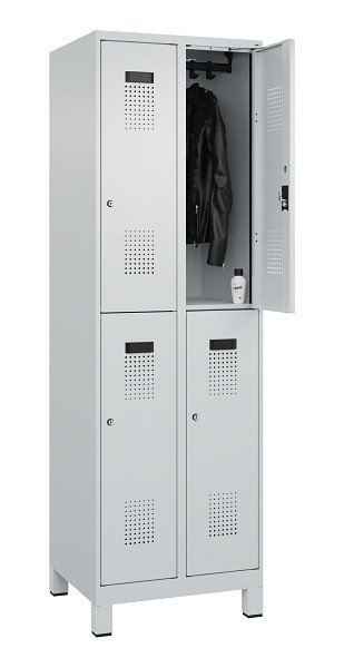 C+P Doppelstöckiger Spind Evolo PLUS, mit Füßen, 4 Fächer, 1950x600x500mm, 7035, Frontfarbe RAL 7035 Lichtgrau, Zylinderschloss, 049310-20 S10040