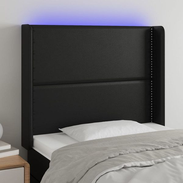 vidaXL LED Kopfteil Schwarz 103x16x118/128 cm Kunstleder, 3123992