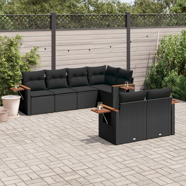 vidaXL 7-teilig Garten-Sofagarnitur mit Kissen Schwarz Poly Rattan, 3226979