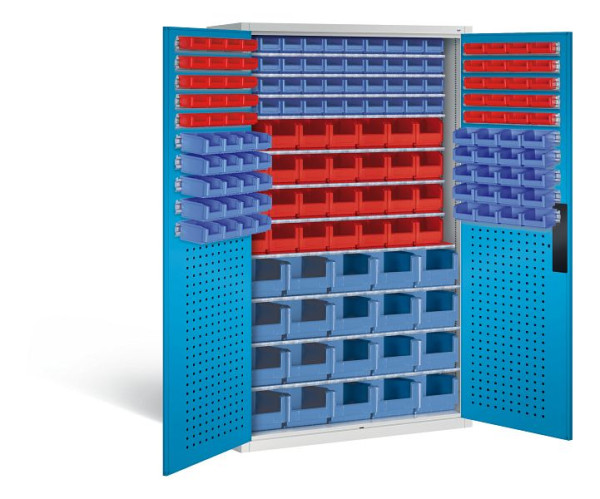 C+P Magazinschrank Serie 13, H1950xB1100xT535mm, Farbe: Lichtgrau / Lichtblau, Muldengriff, 130276-61 S10020
