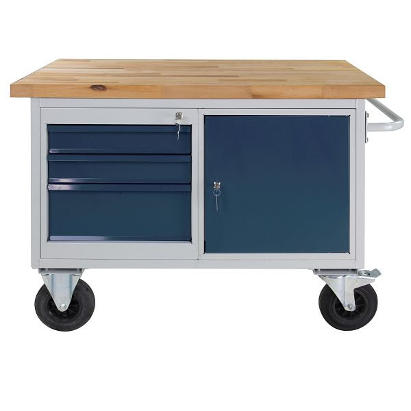 ADB Tischwagen/ Werkbank 3 Schubladen + 1Tür, 840x1300x600 mm, Farbe Tischwagen: Lichtgrau, RAL 7035, Farbe Tür/Schubladen: Anthrazitgrau (RAL 7016), 44740