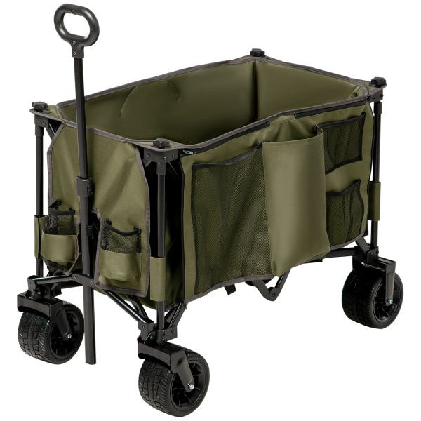 Outsunny Bollerwagen, klappbar, 7 Seitentaschen, verstellbarer Griff, bis 120 kg, Stahl, grün, 100 x 48 x 100,5 cm, 845-848V00DG