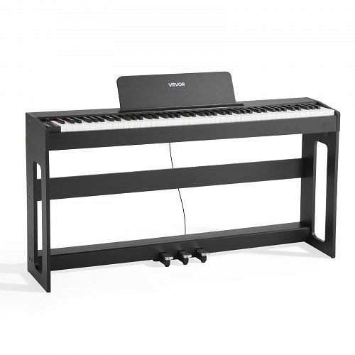 VEVOR Digitalpiano, 88 Tasten, E-Piano mit Ständer, Netzadapter, Dreifachpedal, Aufnahme, 280 Töne, Kabellos, Anfänger, Schwarz, QPZBZSZCGQ88SVGUC001V2