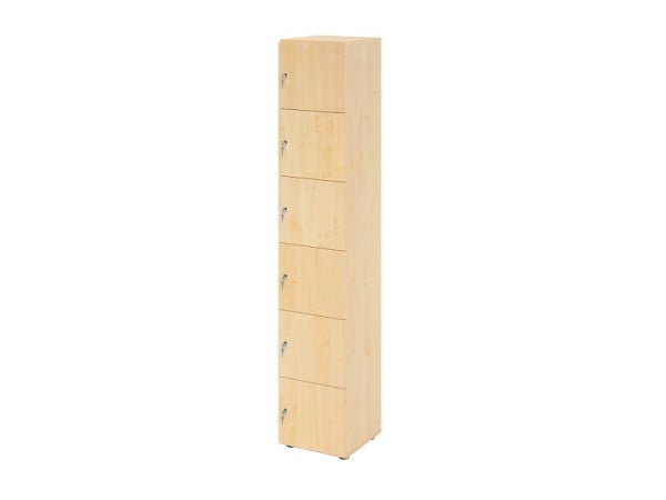 Hammerbacher Schließfachschrank schmal 6OH, 6 Türen mit Schloss, Korpus: Ahorn, Türen: Ahorn, 40 x 40 x 215,6 cm (BxTxH), V264L6/3/3/DS