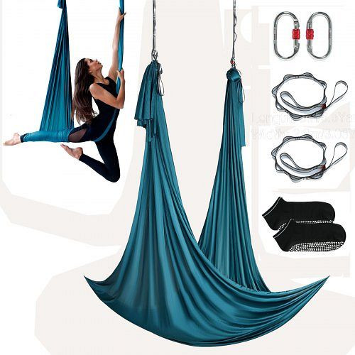 VEVOR Aerial Yoga Hängematte Set 5x2,8m, Grün, 1000 kg Tragkraft, inkl. Yoga-Socken & Stahlkarabiner für Anti-Gravity, DCK5X28MMLCBLHMSZV0