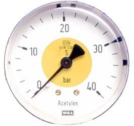 ELMAG Flaschendruckmanometer (Azetylen), Ø 63mm, 0-40 bar, AG 1/4' unten für Druckregler zu Stahlflasche, 54132