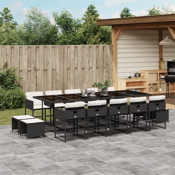 vidaXL 15-teilig Garten-Essgruppe mit Kissen Schwarz Poly Rattan, 3278117
