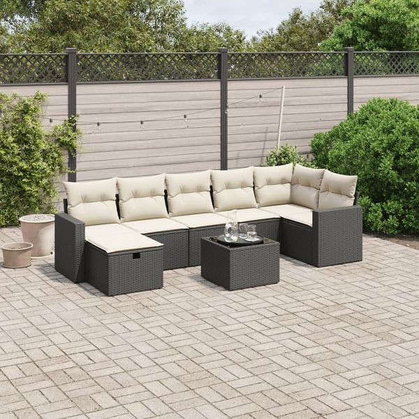 vidaXL 8-teilig Garten-Sofagarnitur mit Kissen Schwarz Poly Rattan, 3263512