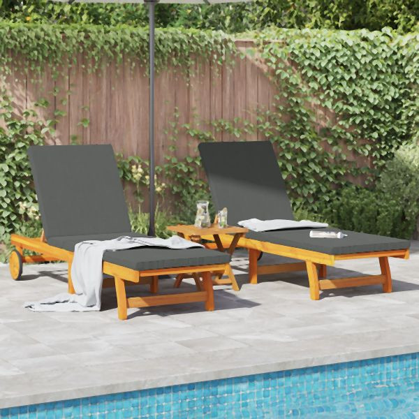 vidaXL Sonnenliegen 2er Set mit Rädern und Kissen aus Akazienholz, 3325195