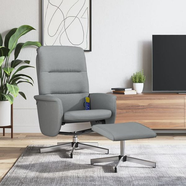 vidaXL Massagesessel mit Fußhocker Hellgrau Stoff, 356582