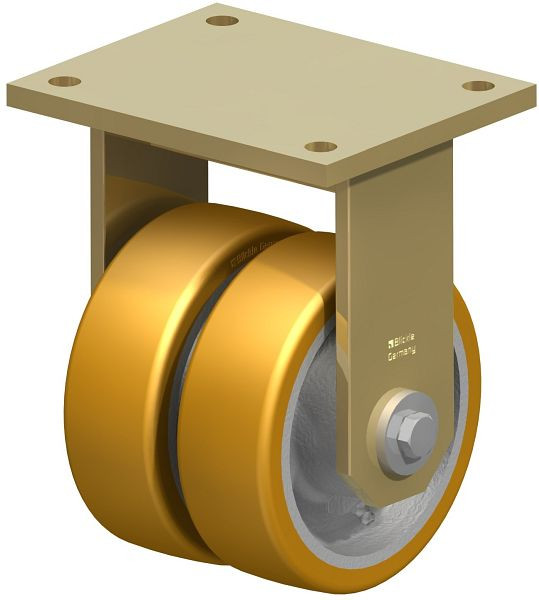 Blickle BSD-GTH 150K-35 Stahlgeschweißte Schwerlast-Doppel-Bockrolle, Blickle Extrathane®, Hellbraun, 607853