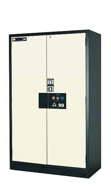 asecos Sicherheitsschrank Q-PEGASUS-90, Q90.195.120.WDAC in reinweiß RAL 9010 mit 4x Auszugswanne Standard (Edelstahl), 30002-050-30018