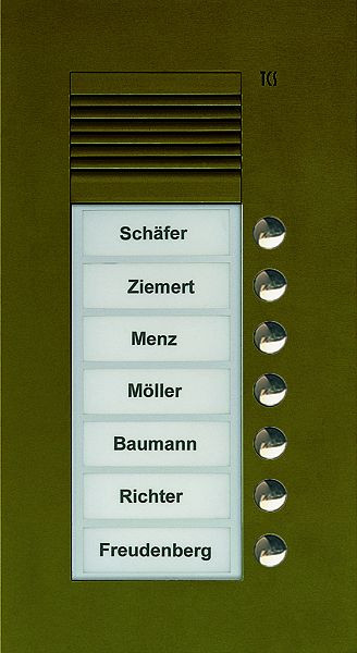 TCS Audio Außenstation Serie PUK 7 Klingeltasten (rechtsbündig), 1-spaltig, UP bronze, PUK07/1-EB