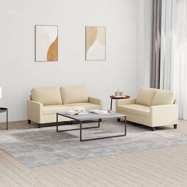 vidaXL 2-teilig Sofagarnitur mit Kissen Creme Stoff, 3201446