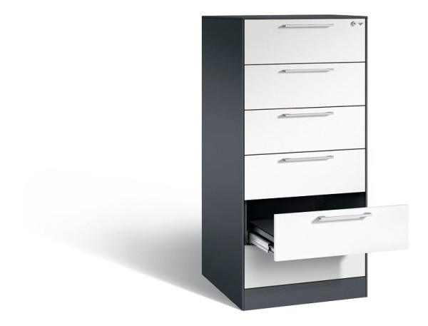 C+P Karteischrank Asisto, H1310xB562xT600mm, Farbe: Schwarzgrau / Verkehrsweiß, Bügelgriff, 146224-622 S10144