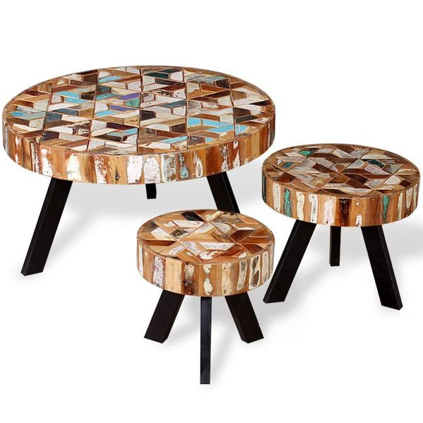 vidaXL 3-teilig Couchtisch-Set Altholz Massiv, 244229, 8718475530985