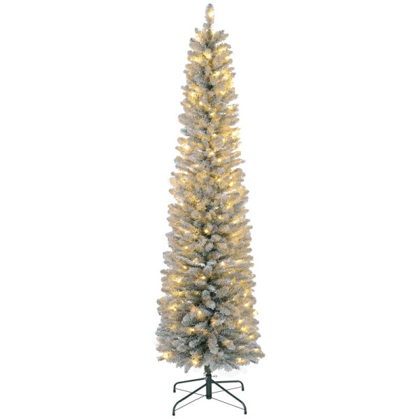 HOMCOM Weihnachtsbaum 210 cm, LED-Lichterkette, Kunstkette, flammhemmend, Metallbasis, Grün, 830-887V94GN