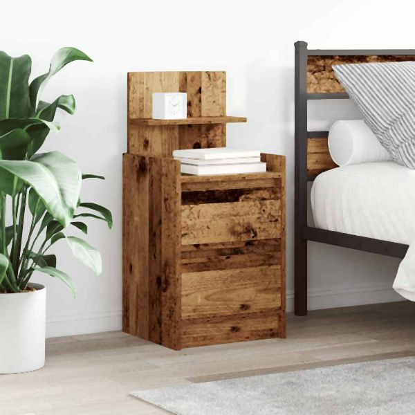 vidaXL Nachttisch mit 2 Schubladen Altholz-Optik 38x34x80 cm, 861369