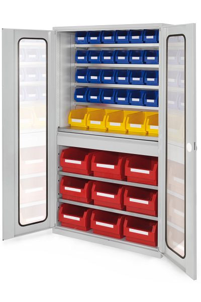 Kappes Großraum Schrank Modell 30 RAL 7035, 1950 x 1130 x 590 mm, Sichtfenstertüren, 1 Schubladen mittig, 1780.13.5013